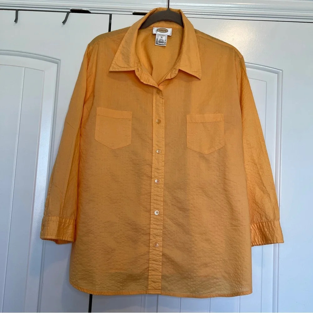 Talbots orange 3/4 sleeve button down shirt, XL - Picture 3 of 8
